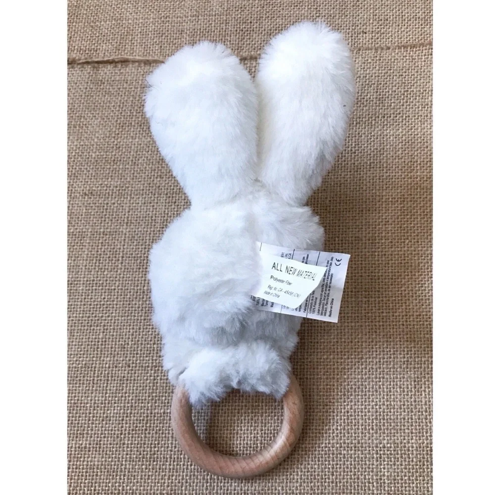 White Rabbit Plush Teething Ring Teether Rattle Stuffed Animal Baby Toy